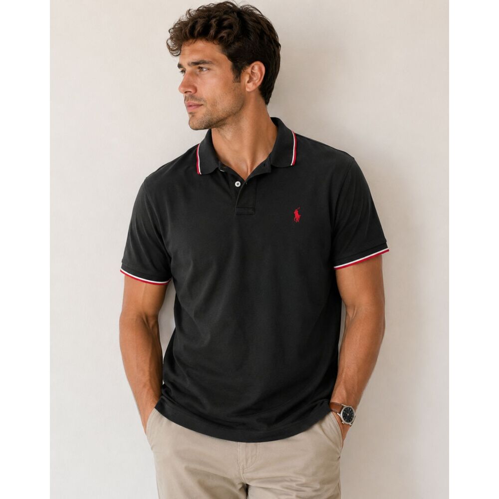 Polo Ralph Lauren Mesh Polo Shirt Short Sleeve Black Red/White Trim Men's XXL